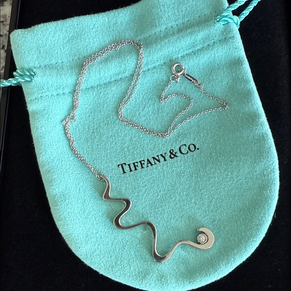 Tiffany & Co Frank Gehry 18K White Gold Diamond Equus Pendant Necklace 16" 6.53g